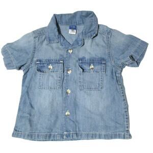 Old Navy Toddler Boy's Denim Button-Down Shirt Blue Short Sleeve Size 12-18 Mos